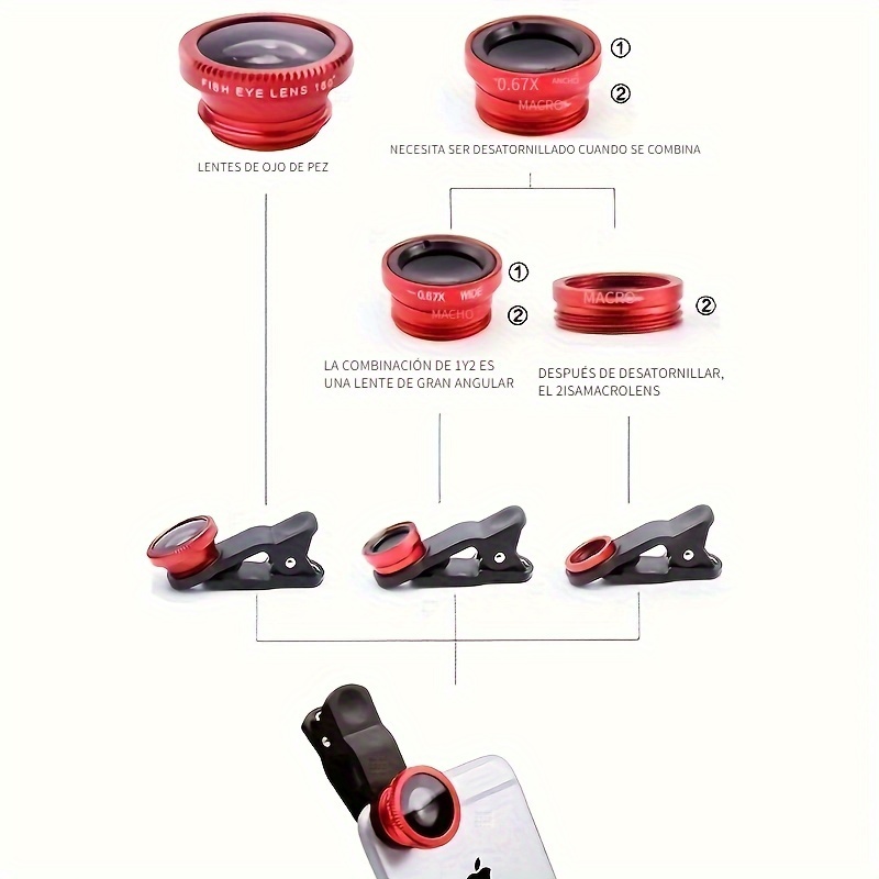 Mobile Phone Lens Magnifier 180 Degree Fish Eye Wide Angle Macro Selfie 3 In 1 Wide Angle Lens