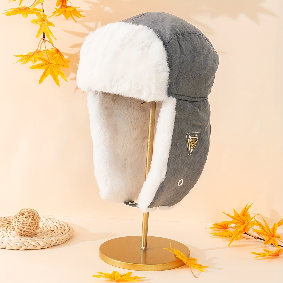 1pc Unisex Triangle Leather Label Imitation Deer Leather Velvet Earflap  Bomber Hat With Snap For Snow Season Outdoor Camping Outdoor Sports Hunting  Pilot Biker Riding, Don't Miss These Great Deals
