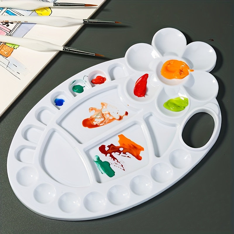 12pcs 4 Colors Paint Palettes For Kids Plastic Watercolor Pallets With  Thumb Hole Washable Painting Tray Acrylic Oil Holder For Student DIY  Classroom