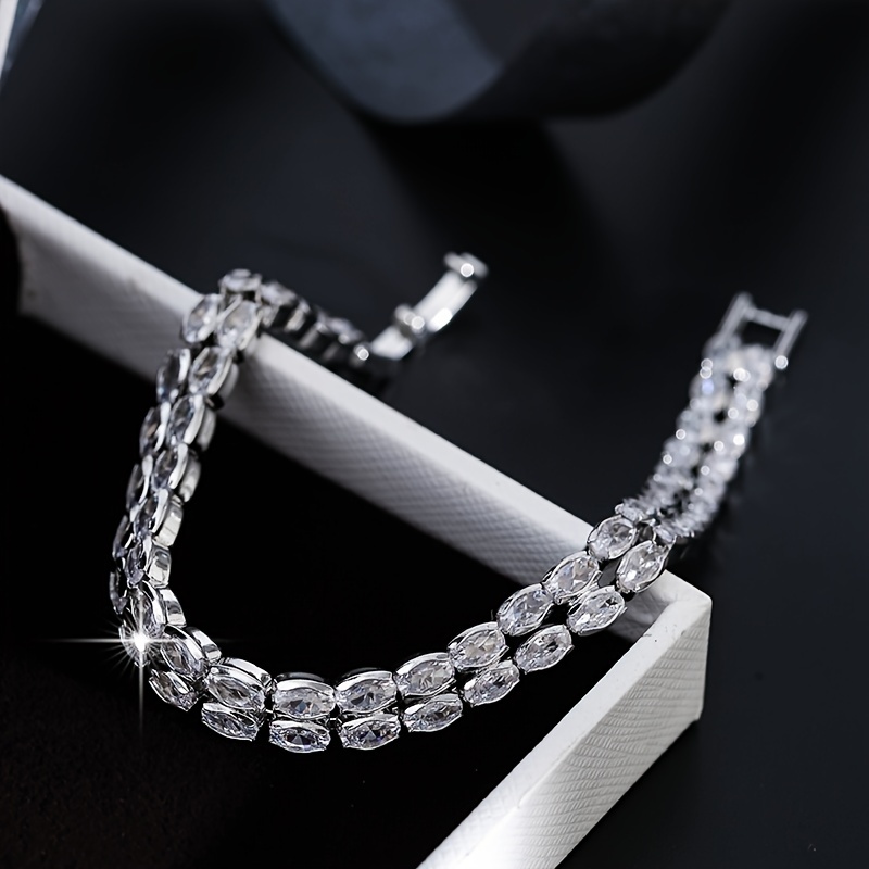 Two Rows Tennis Bracelet with Cubic Zirconia