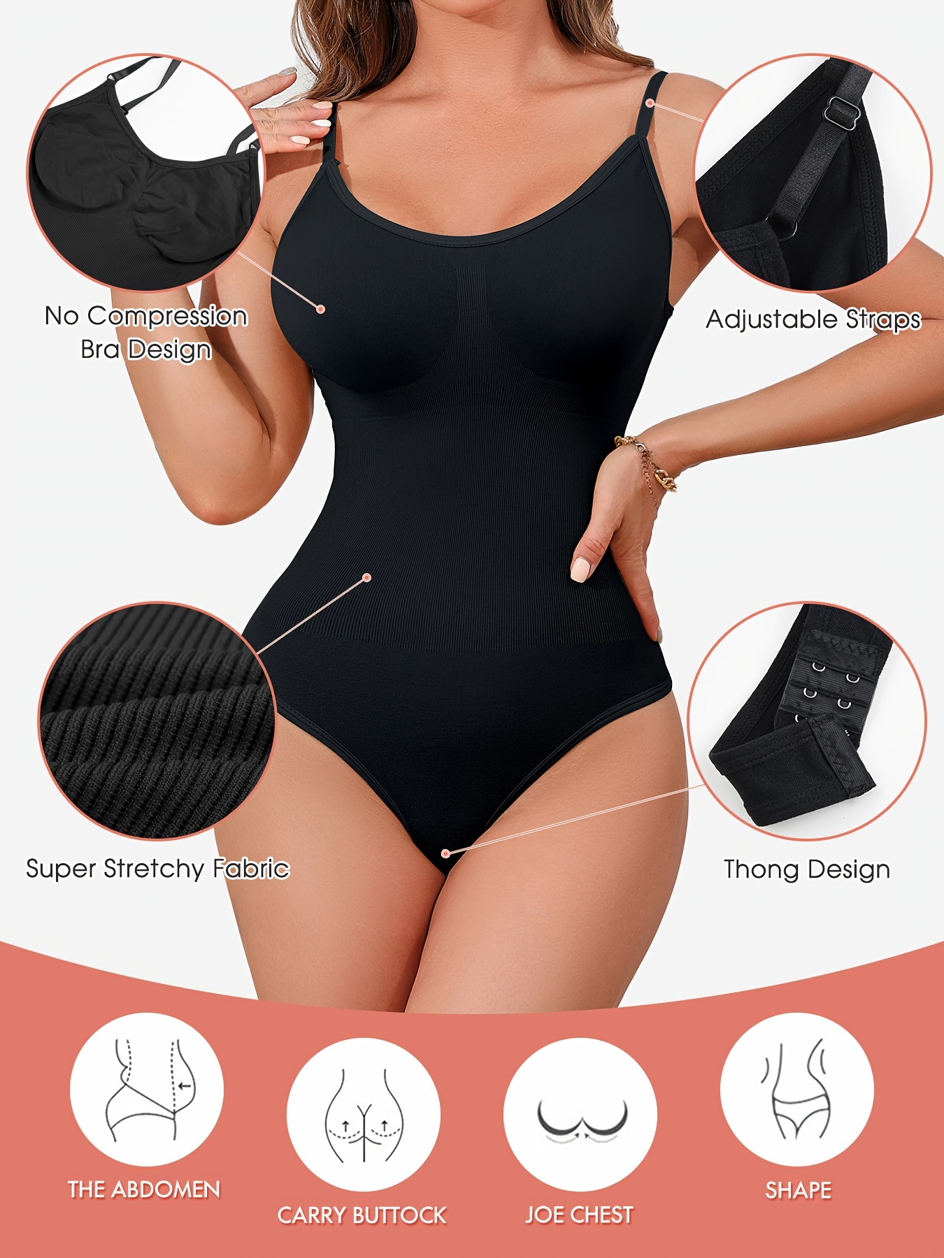 Solid Slip Shaping Thong Bodysuit Simple Soft Tummy Control - Temu