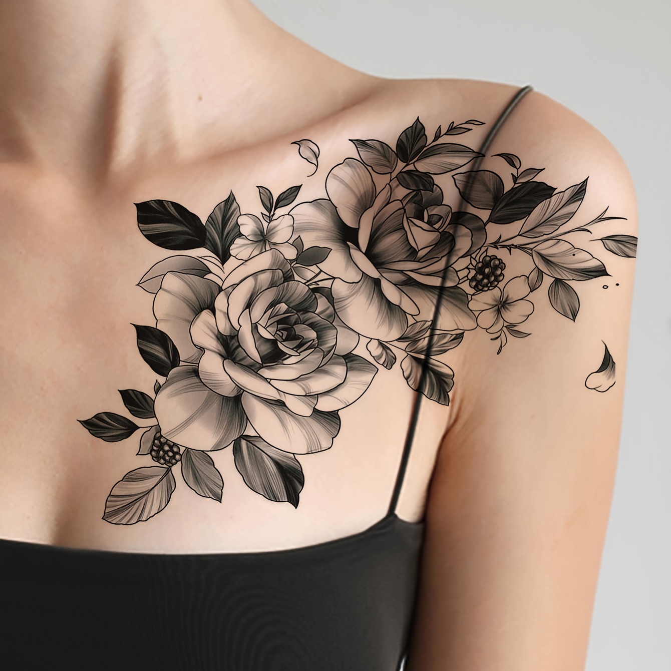 flower tattoo black and grey