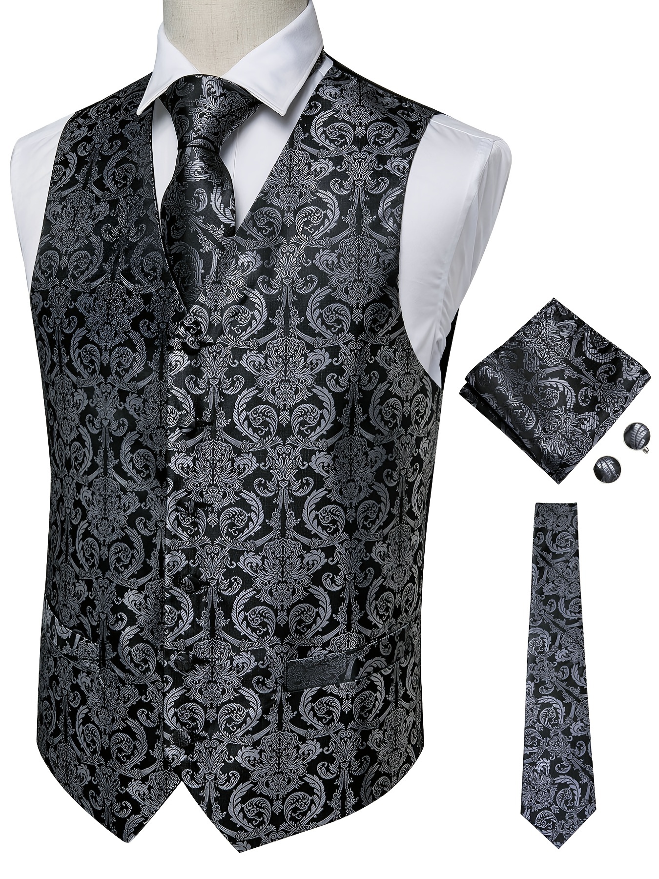 Plus Size Men's Vest Tie Set Classic Paisley Vest Necktie - Temu Canada