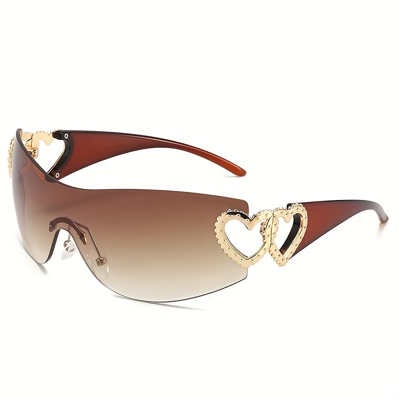Gradient One Piece Sunglasses for Women & Men, Y2K Heart Hinge Design