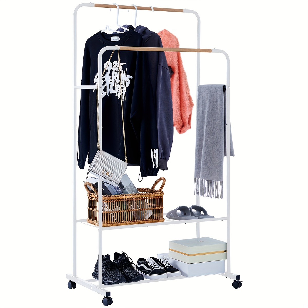 Tribesigns Organizador de armario independiente, estantes de ropa con  estantes de almacenamiento y doble barra para colgar, armario de metal