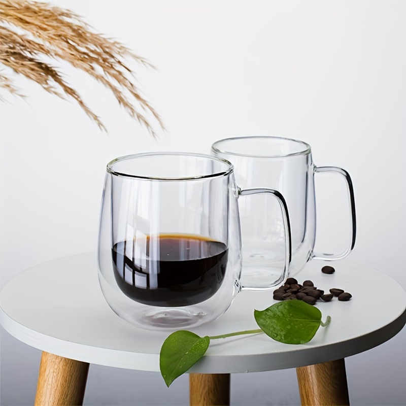 Double Wall Insulated Glass Coffee Mug Glass Tea Cup With Handle 250ML 8 oz