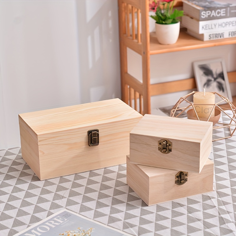  LIQIX Wooden Box with Hinged Lid - Small Wood Storage Box with  Magnetic Lid - Square Wooden Storage Box - Brown keepsake Box- Decorative Wood  Box with lids - Stash Boxes 