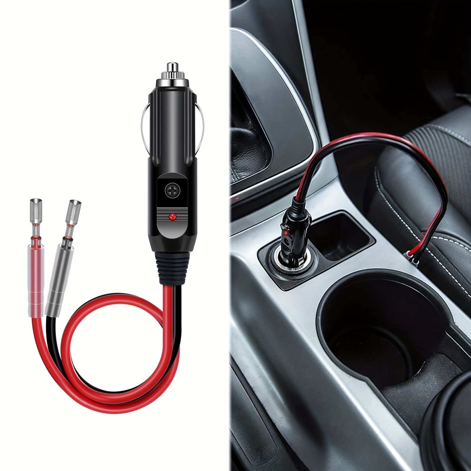 Cigarette Lighter Extension Cord - 12V Car Extension Cord, Male Plug to  Female Socket Extension Cable with LED Lights16AWG, 15A Fuse for Tire Pump
