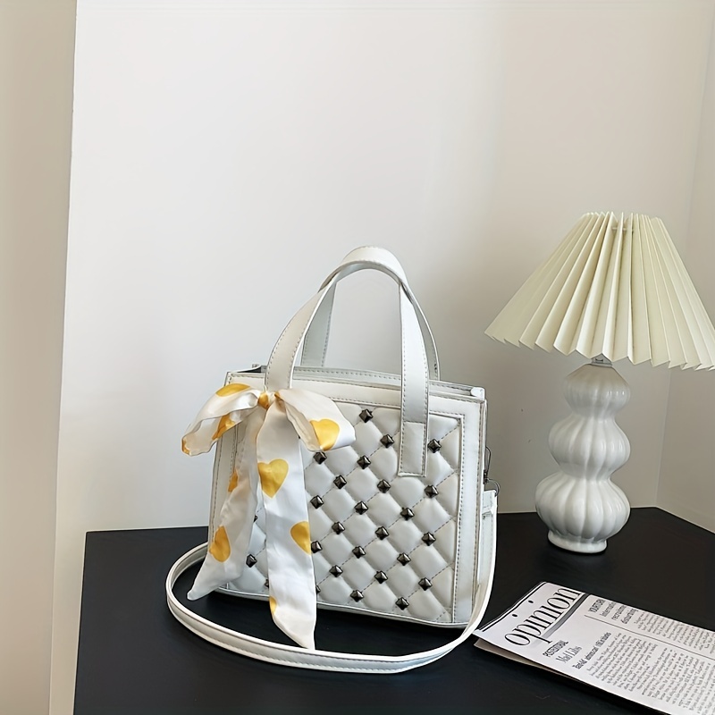 Niche Rivets Decor Quilted Shoulder Bag with Scarf