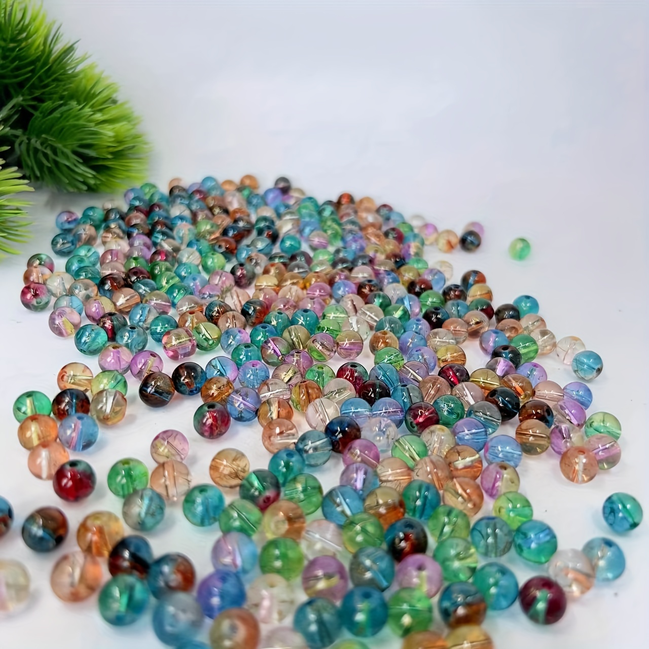 8mm Watercolor Patterned Glass Beads, Glass Beads Bulk, Unique Glass Beads,  Painted Glass Beads, Candy Colored Beads, Jewelry Making 