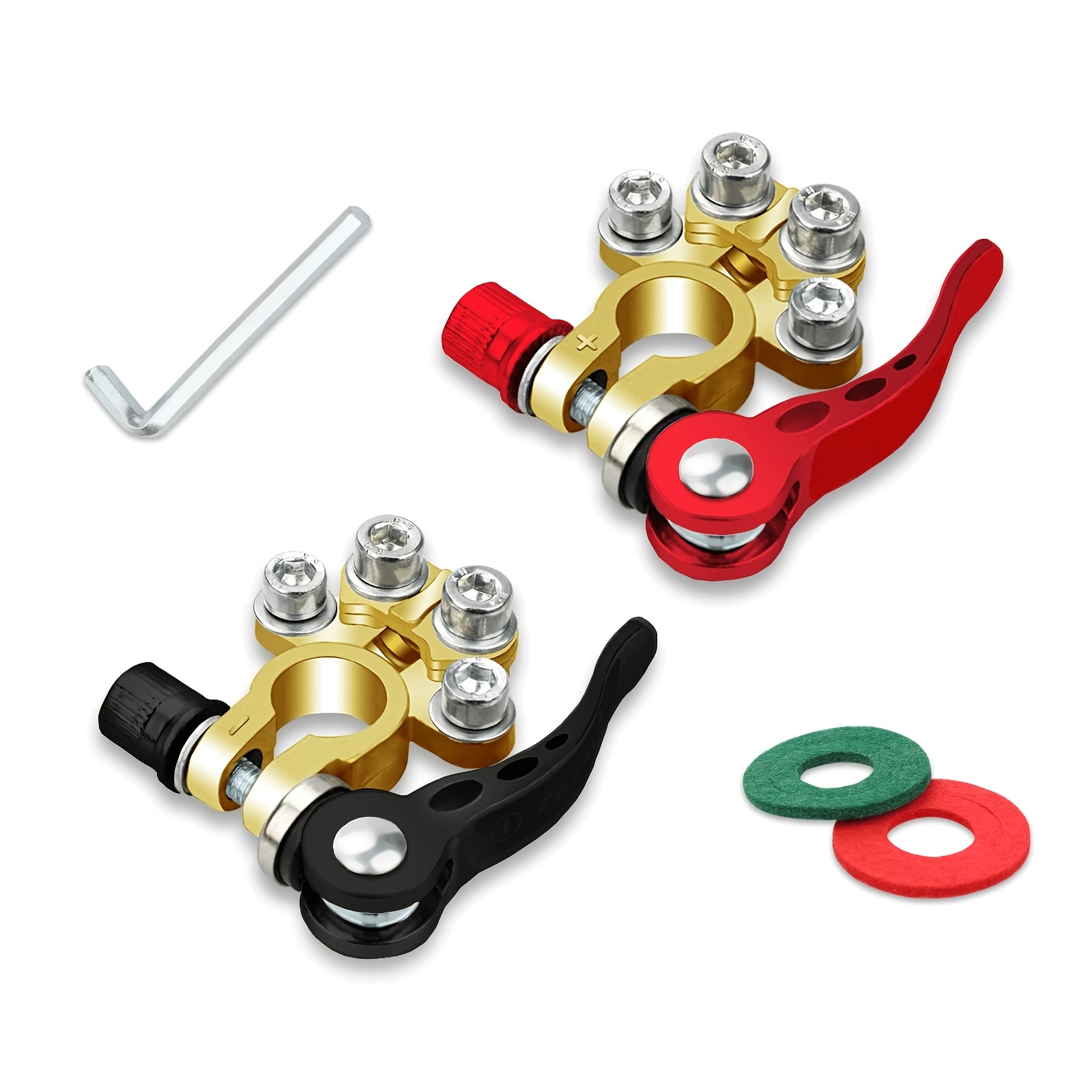 

2pc Battery Terminal Connectors, 4-way Quick Release Disconnect Battery Terminals, Positive Negative Battery Cable Ends For Sae/jis Type A Posts (copper)