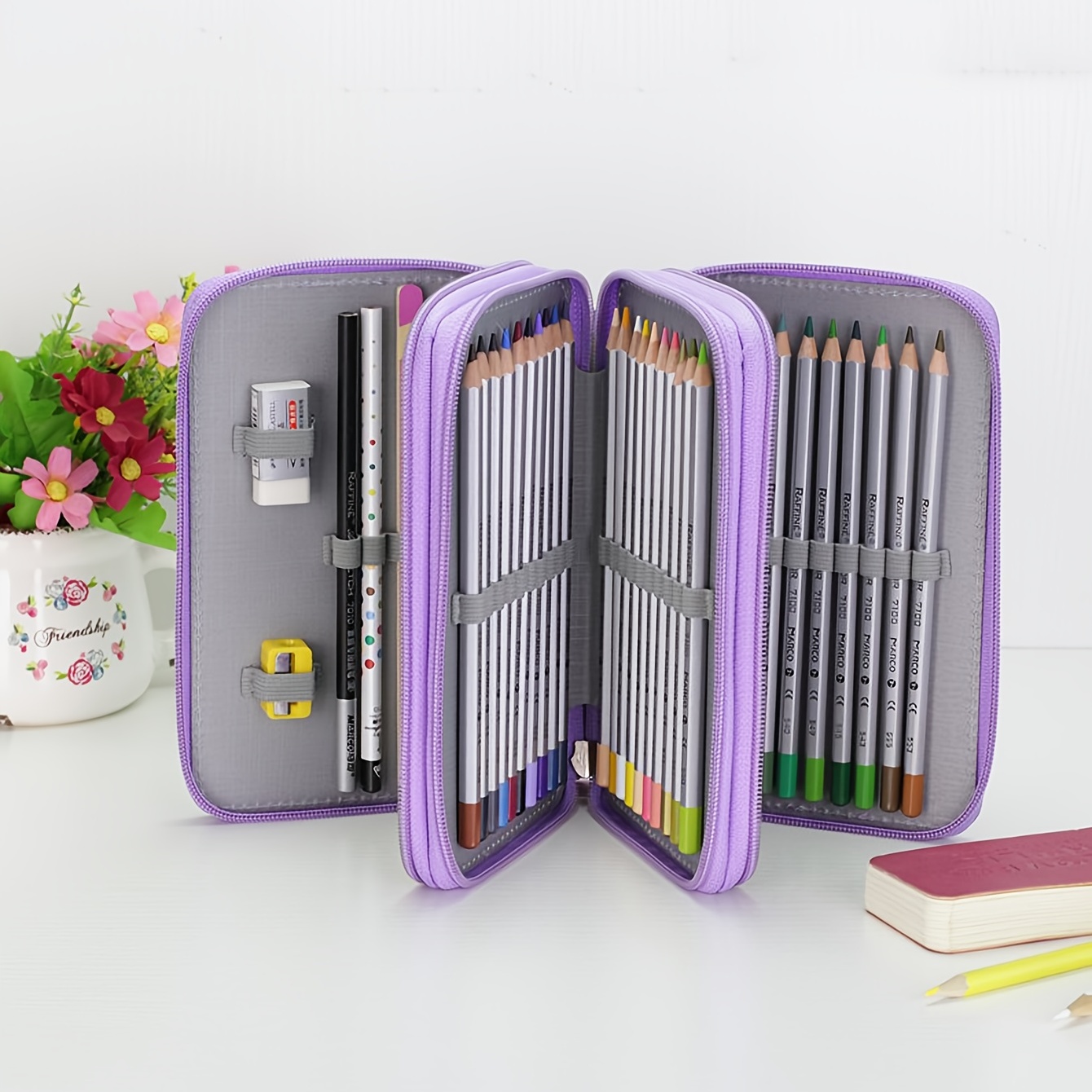 Three-layer Purple Creative Pencil Case - Temu