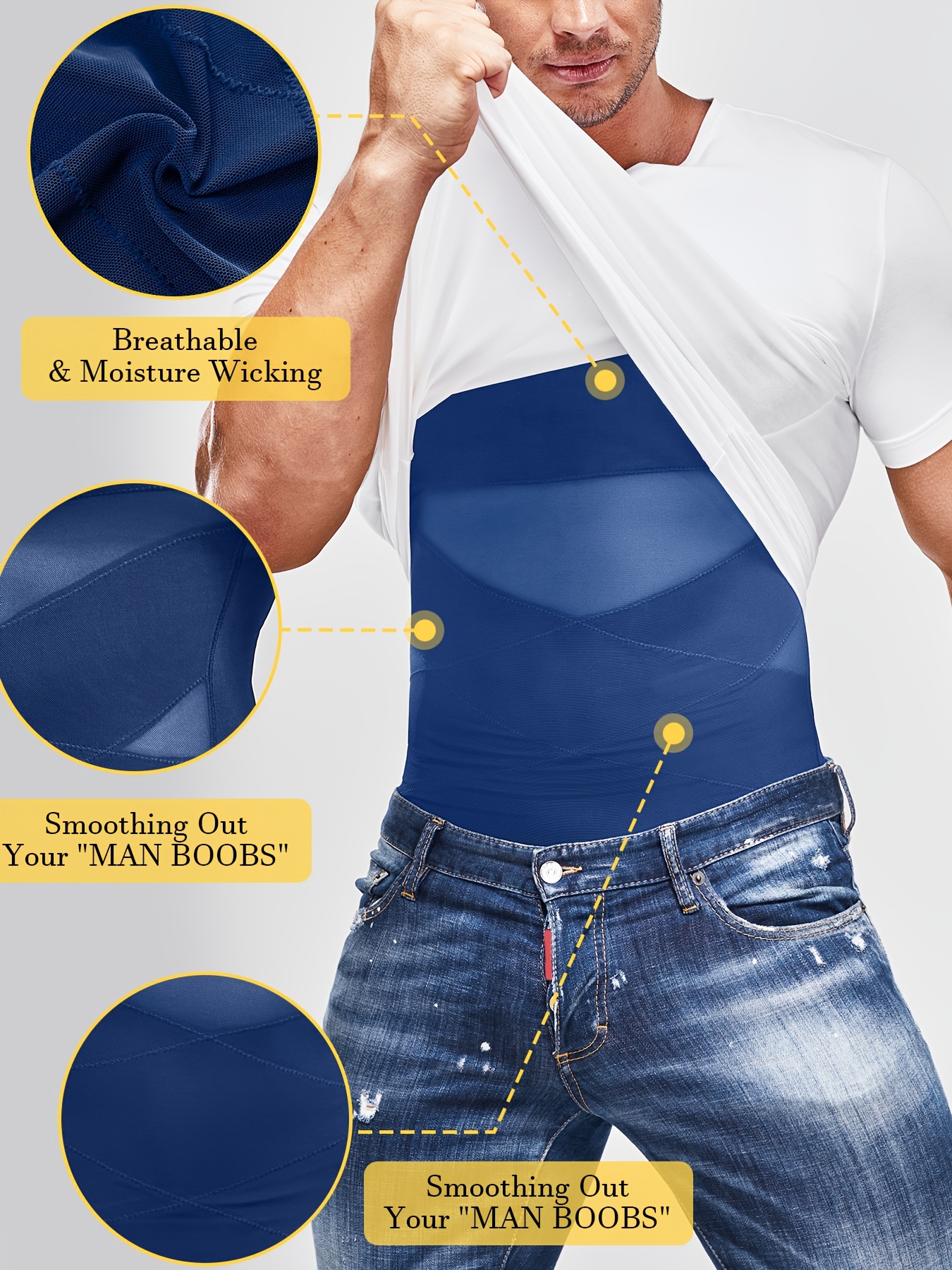 Men Compression Shirt Waist Trainer Body Shaper Slimming Tank Top Workout  Girdle Black S M