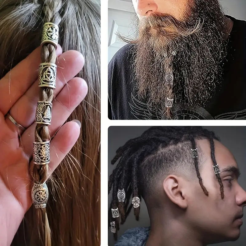 85pcs Hair Tube Beads Norwegian Viking Rune Hair Beard Bead Bracelet DIY  Braided Beads for Hair Braids Viking Hair Braids Dreadlock Accessories Bead  S