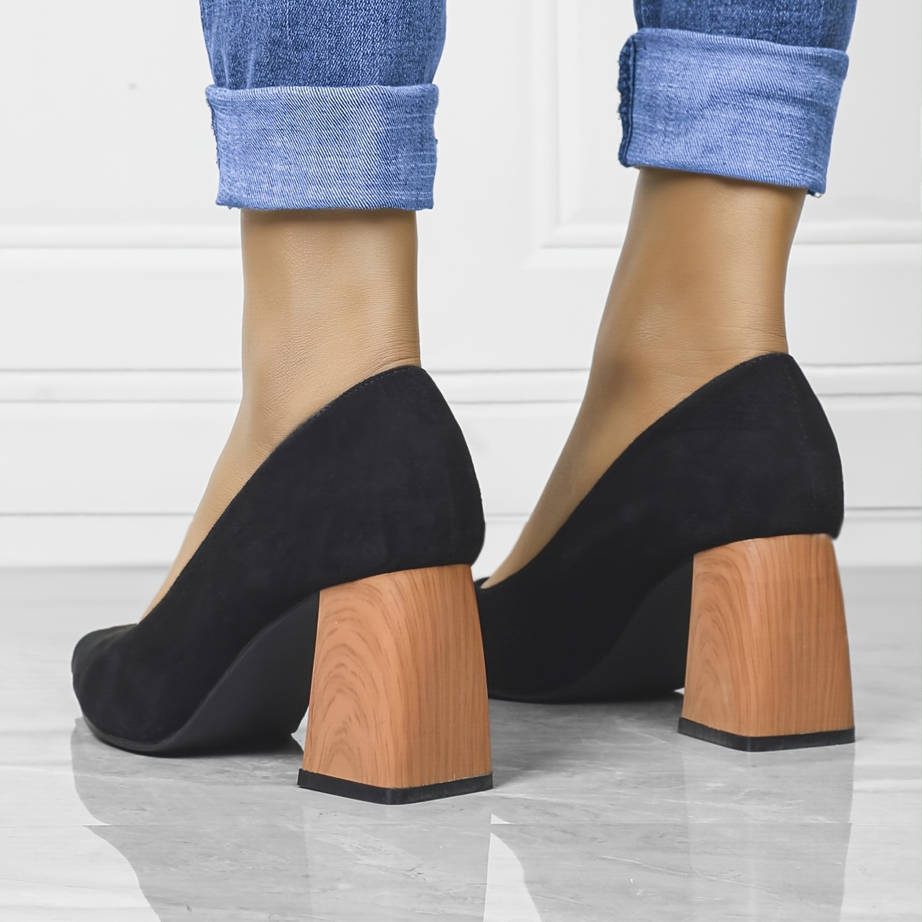 Zapatos de tacón medio para mujer, cómodos y cerrados, puntiagudos y gruesos
