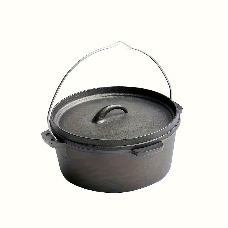  Cast Iron Camping Pot, Dutch Oven Pre seasoned Pot with Lid,  Cooking Pot Cookware for Camping Cooking BBQ Baking (Black): Home & Kitchen