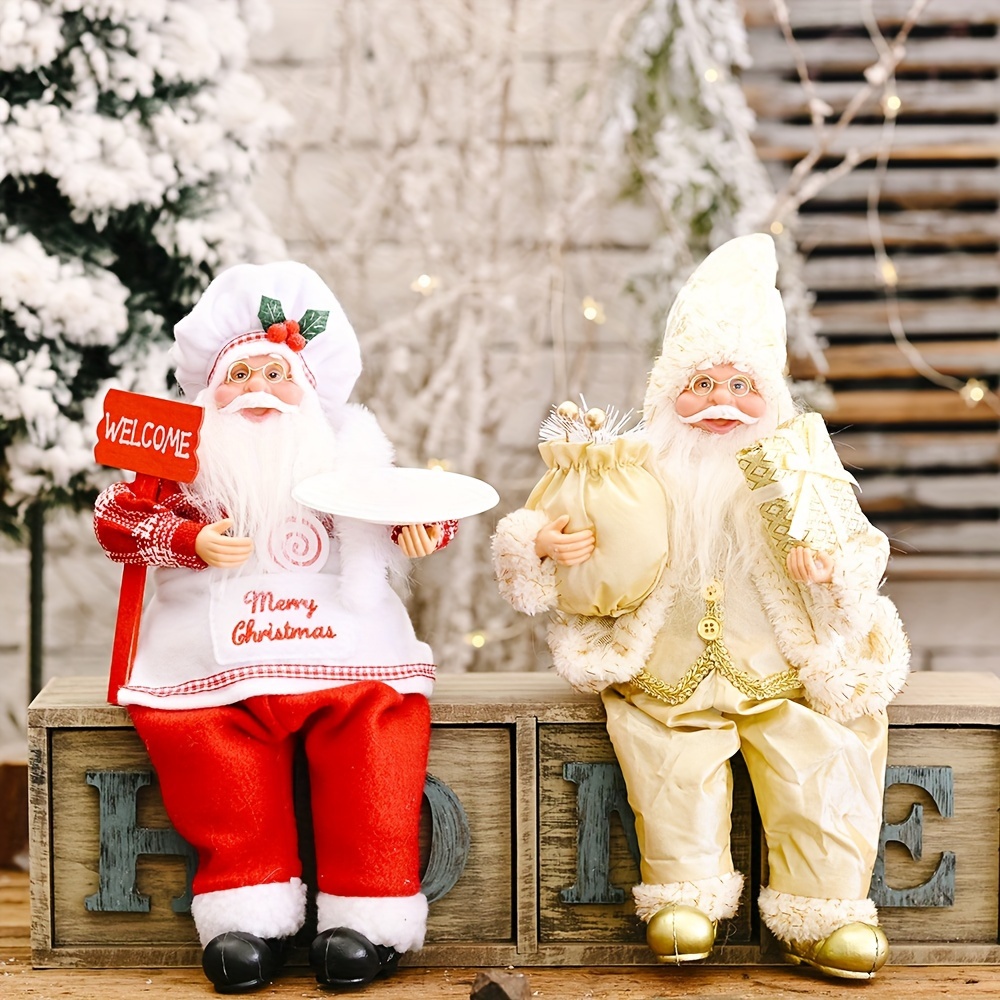 Poupée assise de Père Noël de Noël, figurine de Père Noël traditionnelle de  luxe avec sac cadeau, ornements de Père Noël pour décoration de table de N