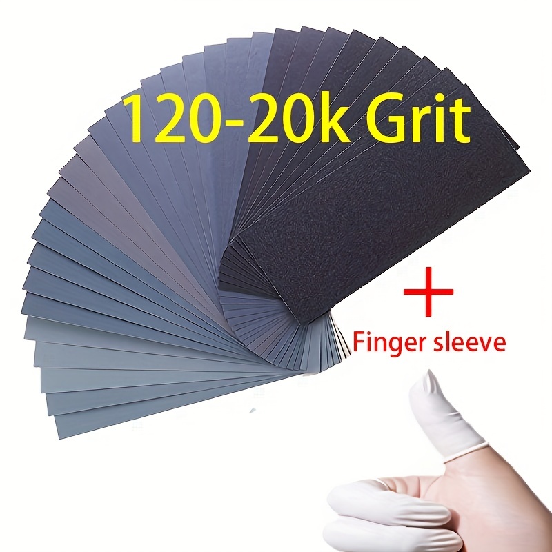 

120 To 20k Fine Sandpaper Assortment Wet Dry Sand Paper Variety Pack With Finger Cot For Wood Sanding Metals Polishing Sheets, 15pcs 9.1 X 3.6 Inche, H-ya, 15pcs 120 To 20000