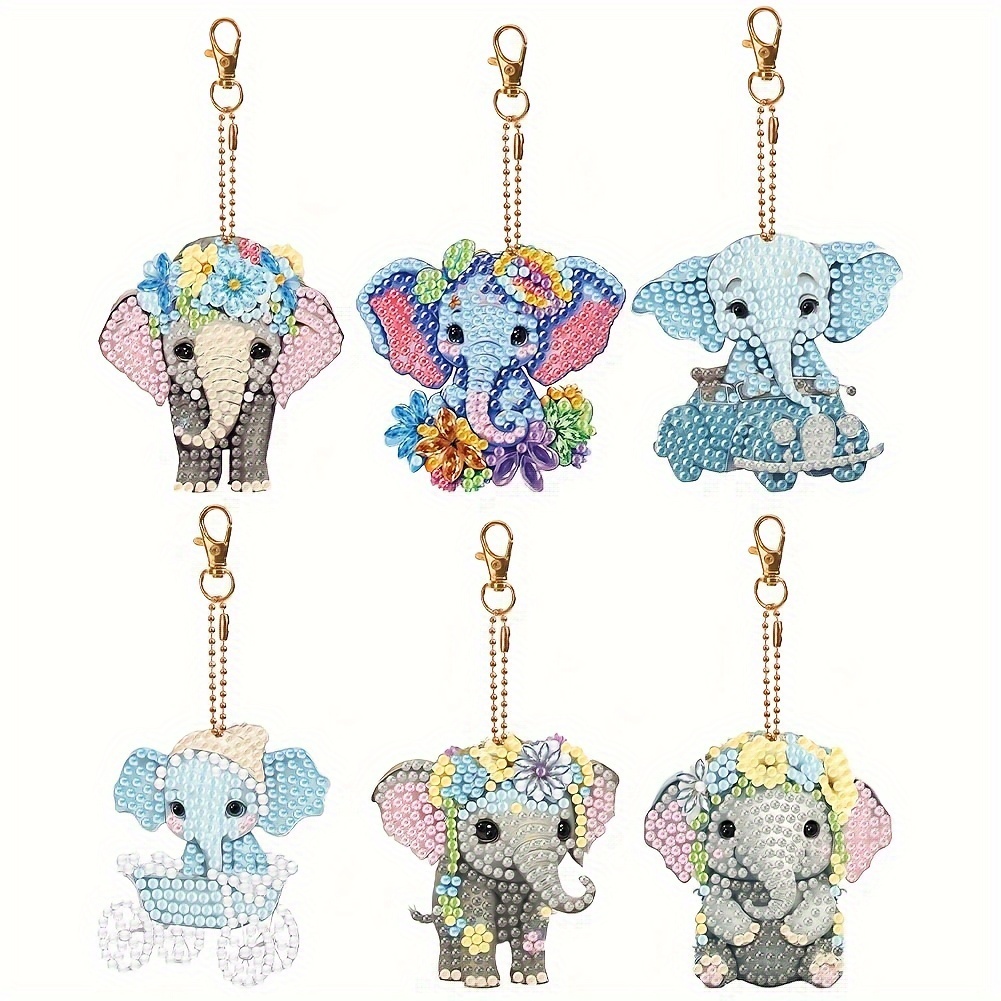 Temu 6pcs DIY Special-shaped Elephant Keychain, Diamond Painting Pendant, Double-Sided Elephant Ornament, Key Chain, Creative Cartoon Hand-adhesive