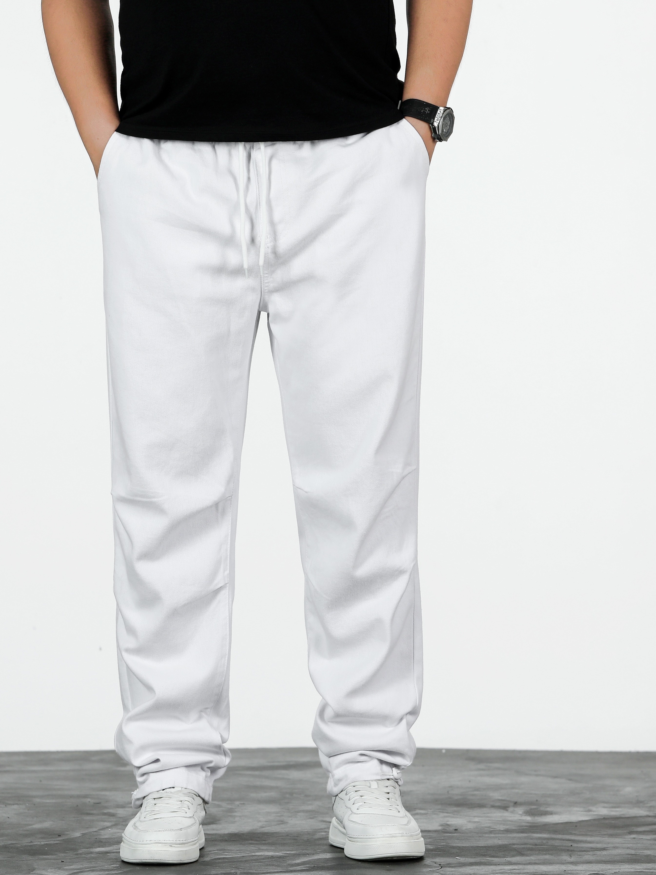Plus Size Men's Solid Joggers Fashion Solid Pants Fall - Temu