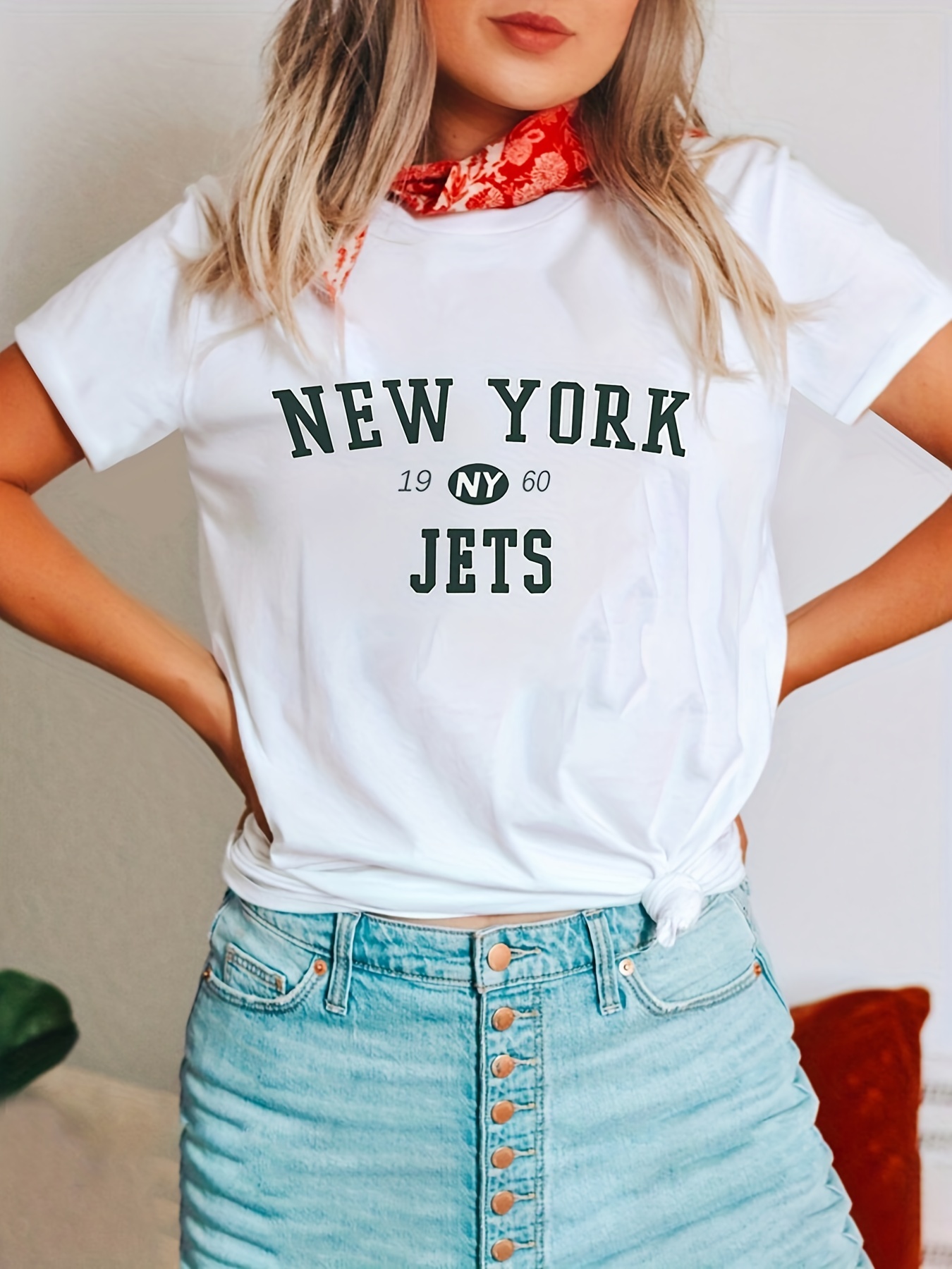 New York Print T Shirt Short Sleeve Crew Neck Casual Top For Summer Spring Womens  Clothing, Shop On Temu And start Saving