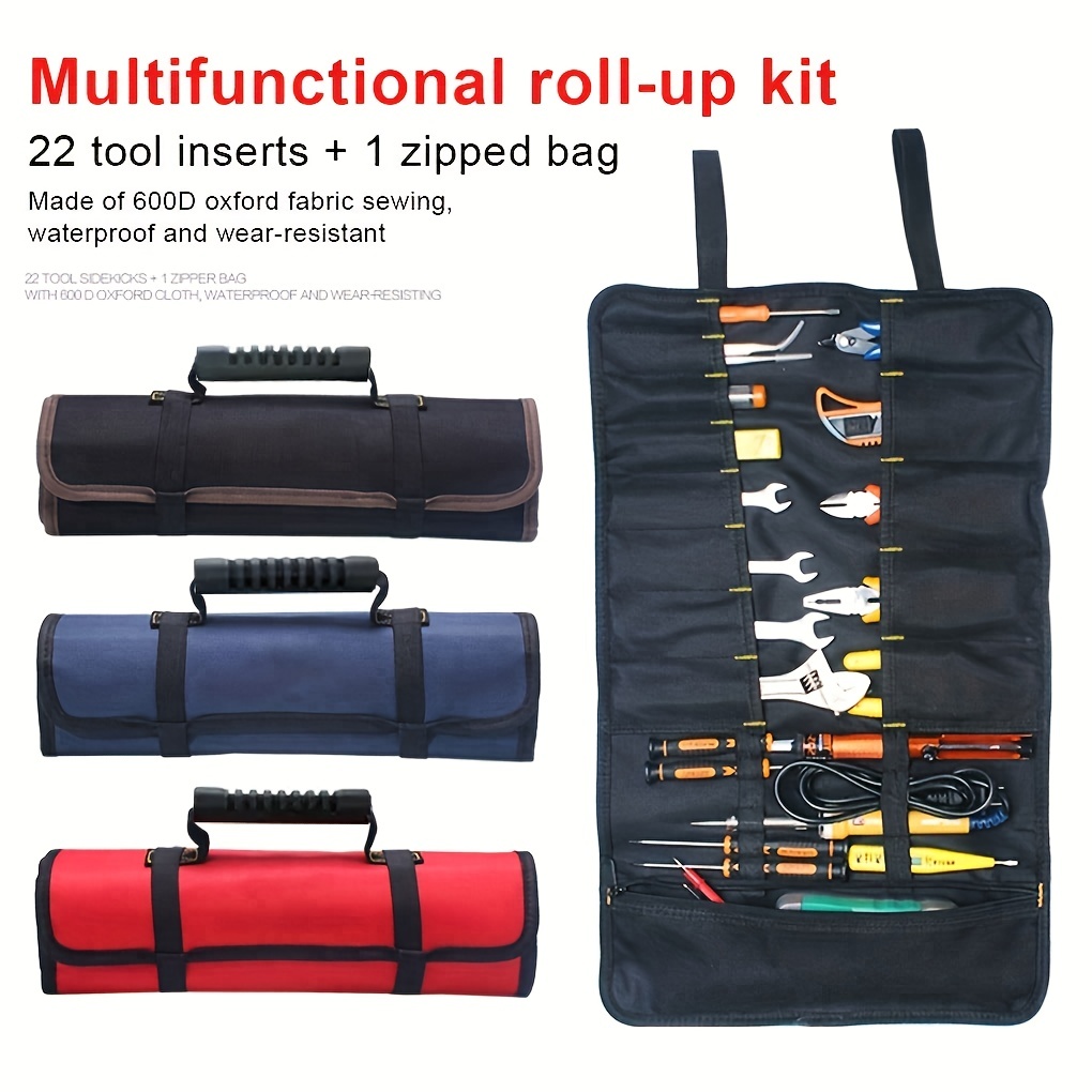 2pcs Multi-Purpose Tool Roll Up Bag Wrench Roll Pouch Hanging Carrier w/5  Pocket