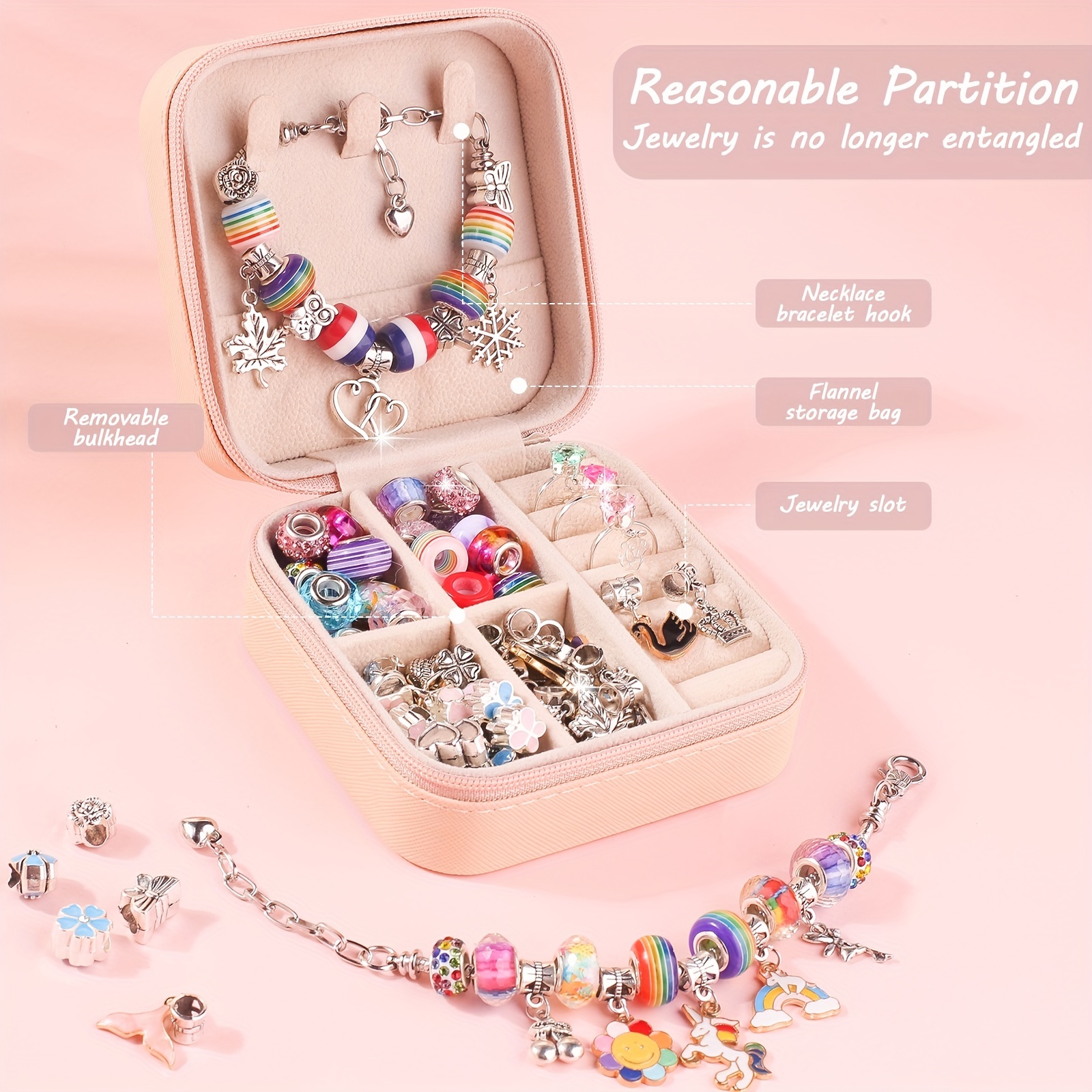 Charm Bracelet Making Kit Jewelry Making Beads Star Pink Gift Box DIY for  Girls