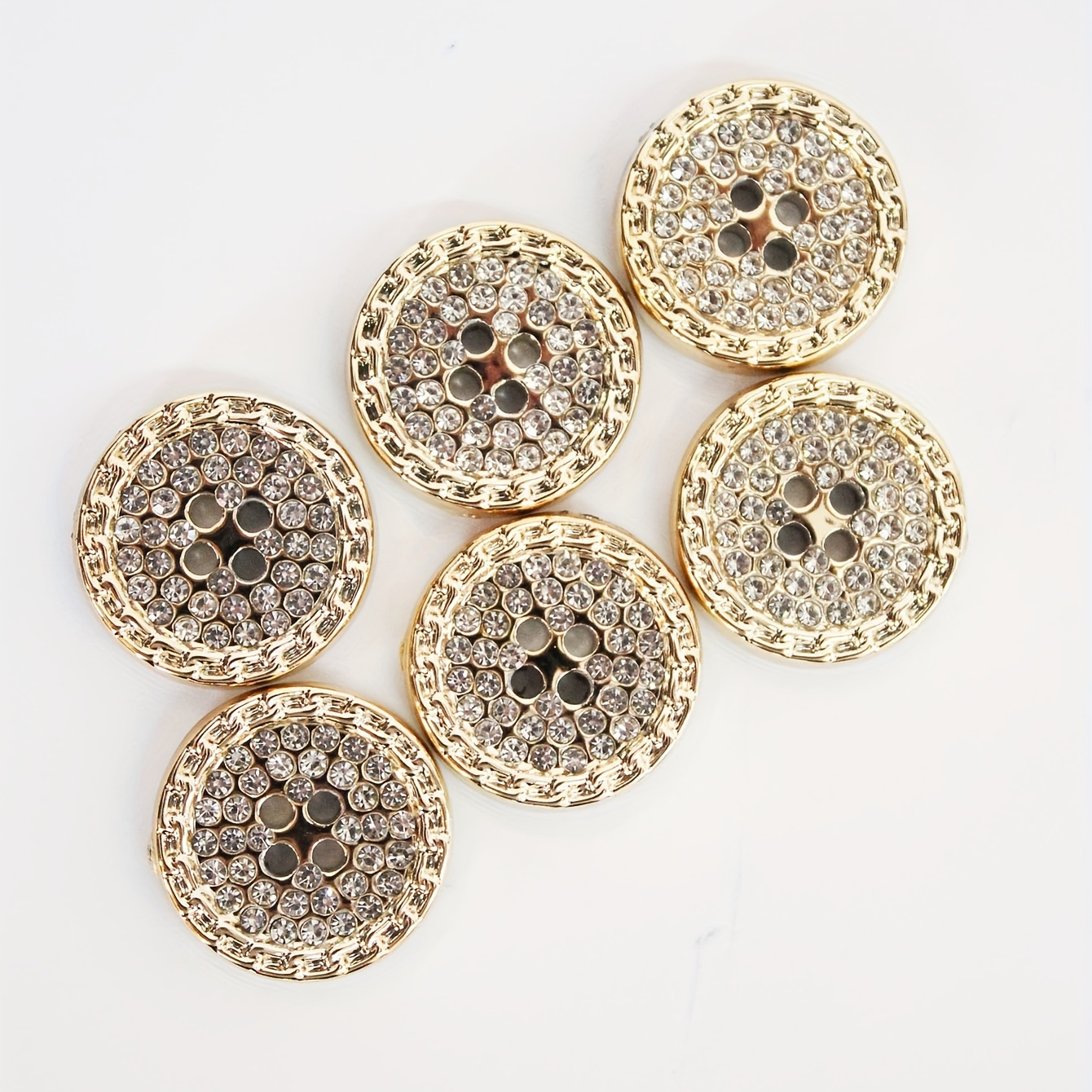 Round Golden Edged Starry Four eyed Button With Full Drill - Temu