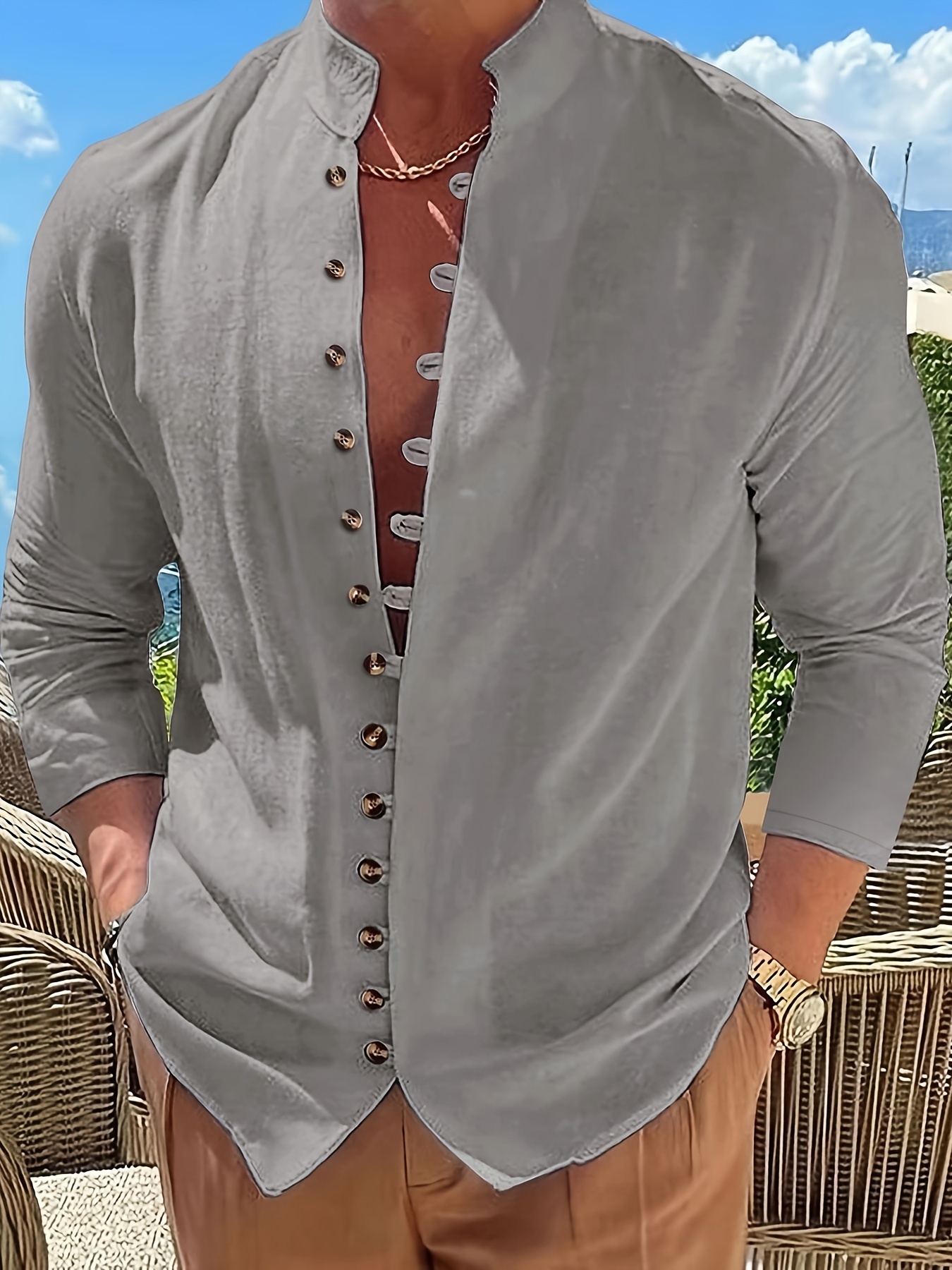 Retro Style Men's Casual Solid Long Sleeve Shirt Men's - Temu Canada