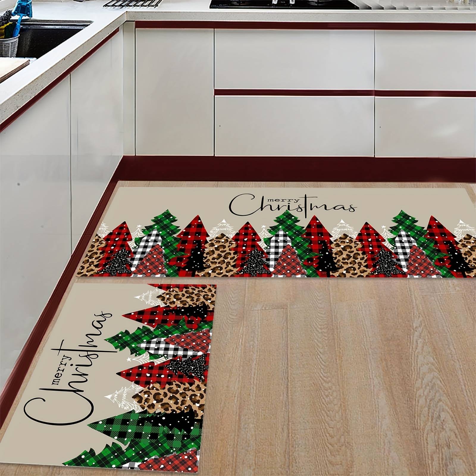 Christmas Tree Kitchen Rug Floor Mat Christmas Black And Red - Temu