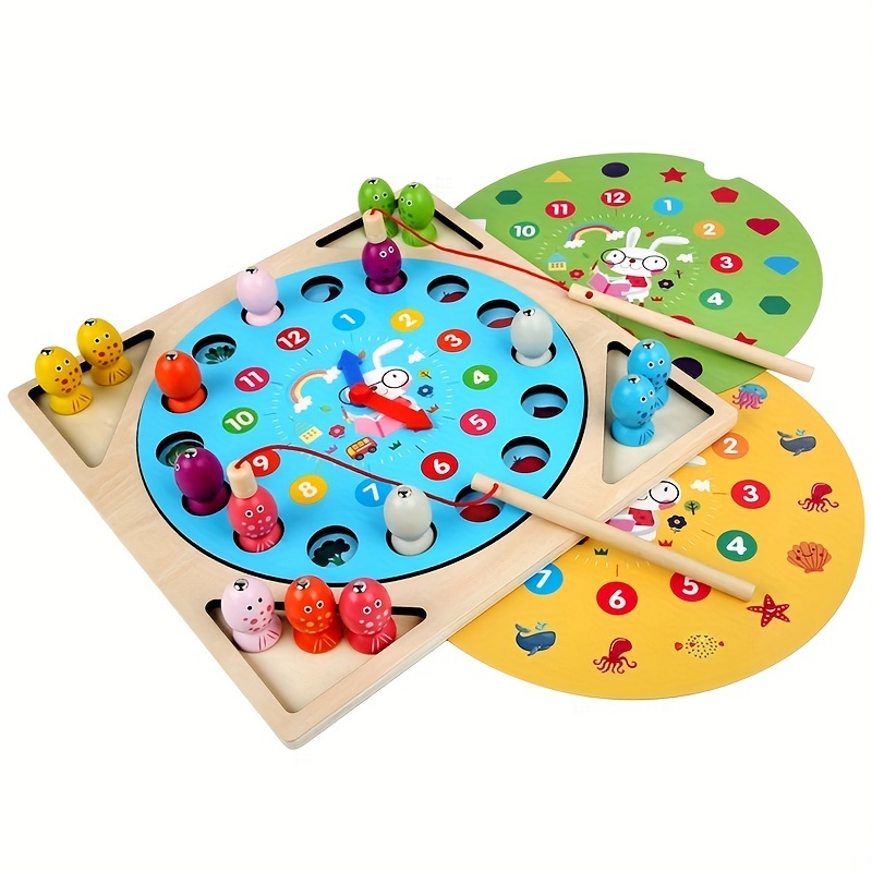 Wooden Toy Clock 3d Interactive Fishing Toys 1 Children - Temu