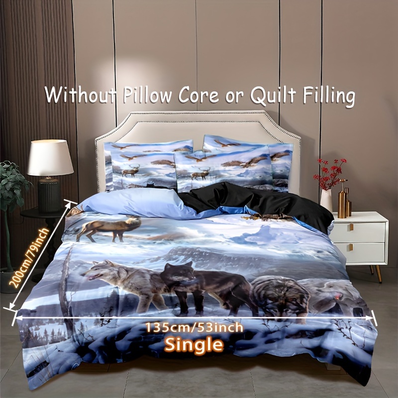 Image of Eagle And Wolf Pattern 3d Quilt Cover Set Of 3