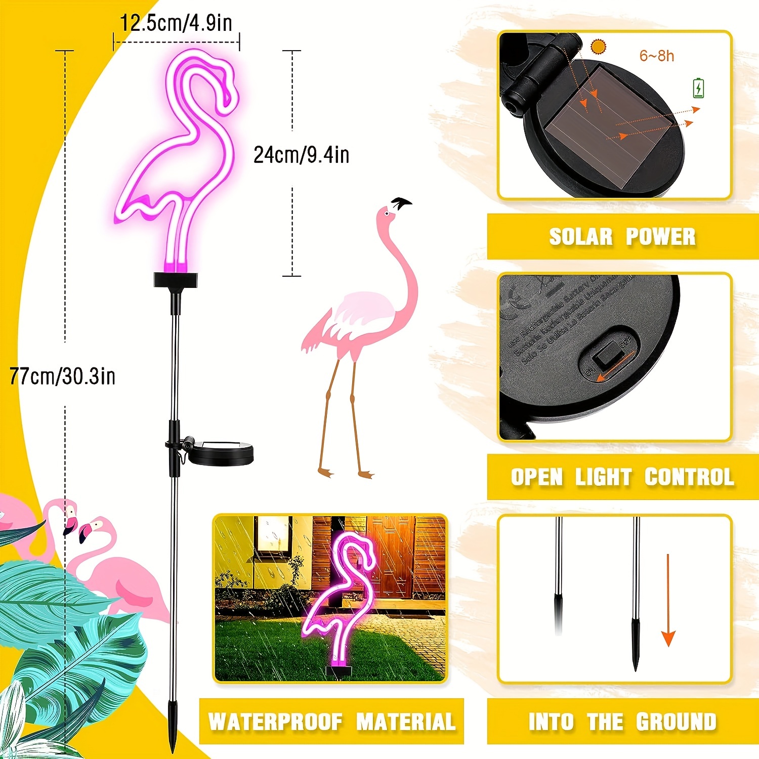 1 2pcs flamingo solar lawn lights outdoor flamingo neon lights for home yard lawn decorative flamingo pink waterproof decorative flamingo lights for garden patio access details 1