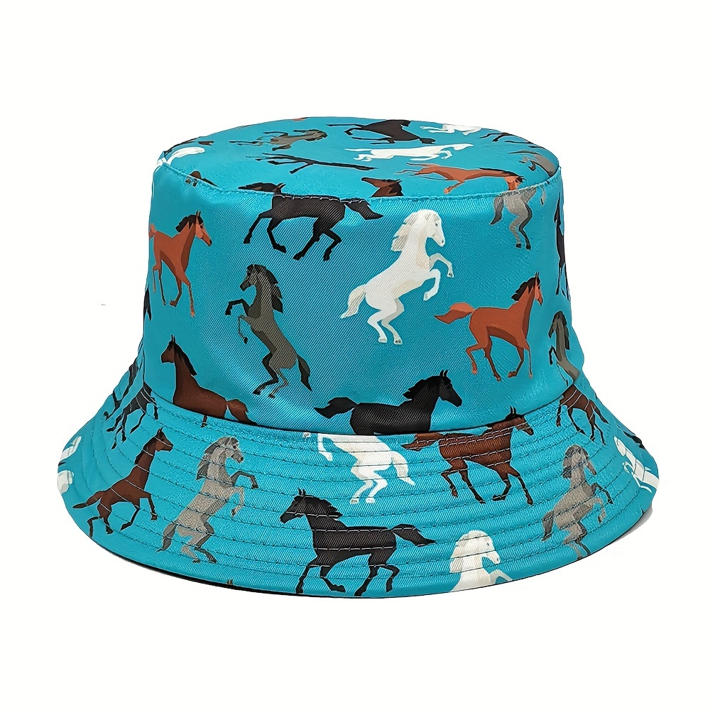 Spring And Summer Reversible Horse Print Bucket Hat For Men And