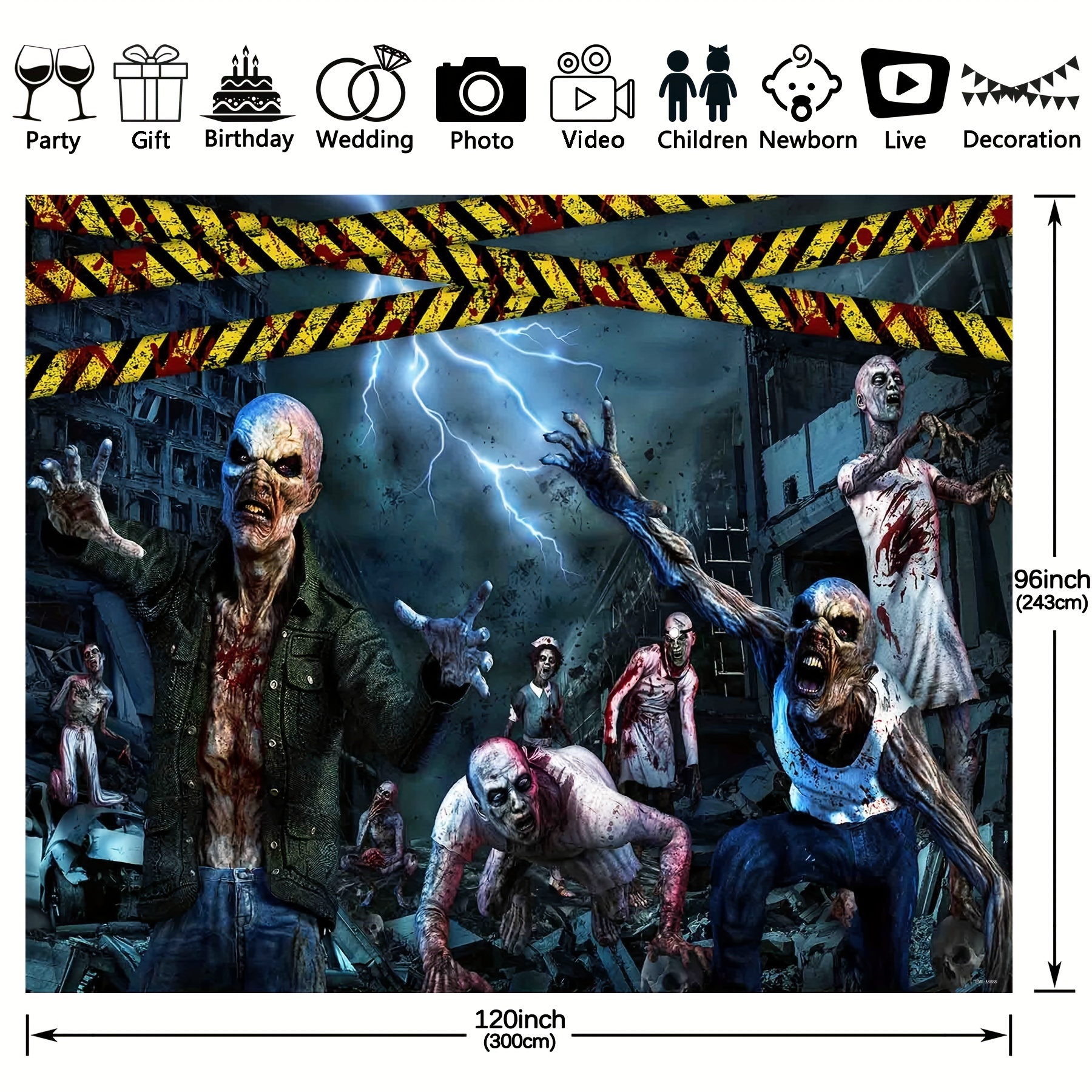 7x5ft halloween zombie polyester photography backdrop spook up your photos with a destroyed city ruins blood cordon banner decorations perfect for kids photo booths christmas halloween decorations details 3