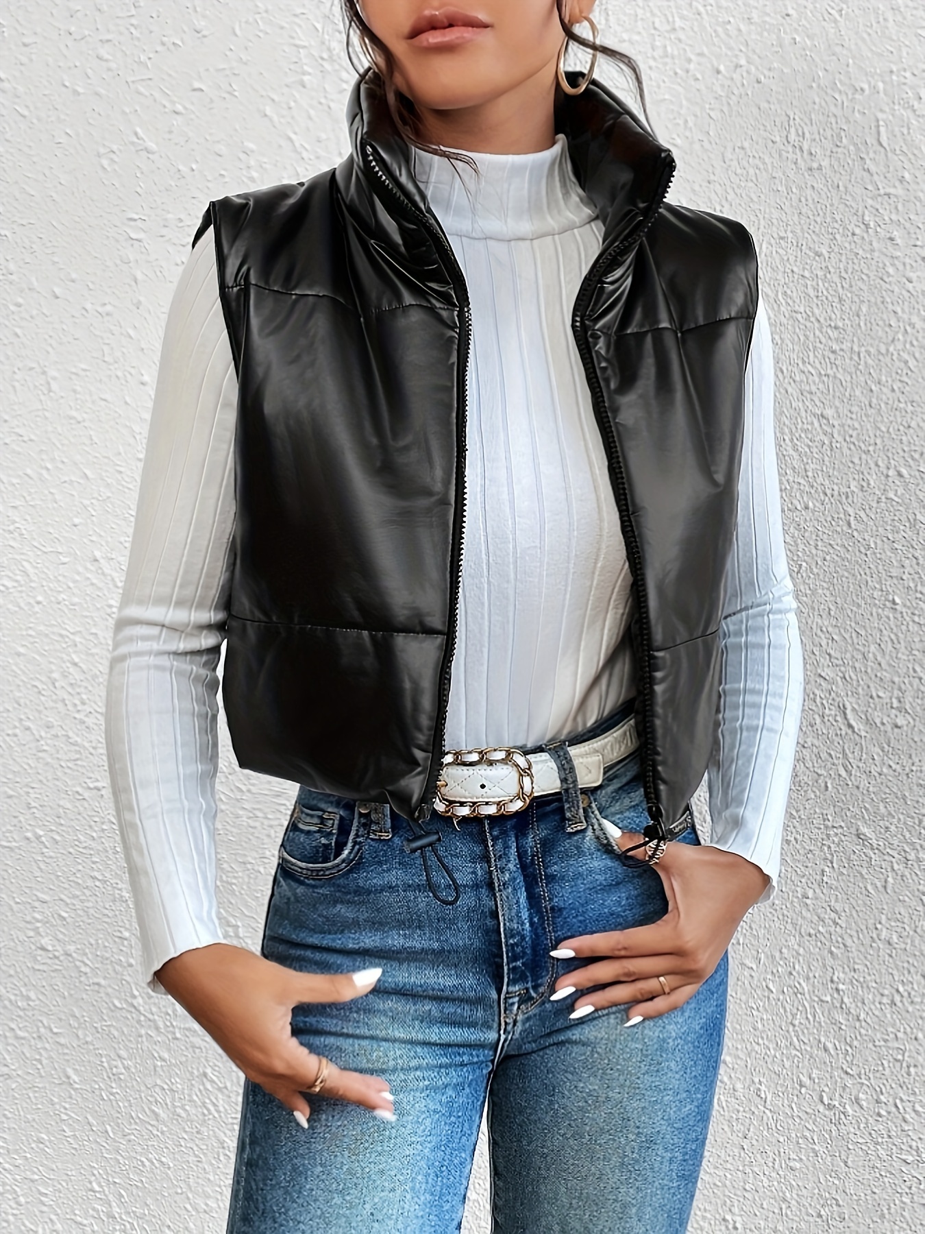 Zipper Faux Leather Vest Street Wear Sleeveless Moto Jacket - Temu