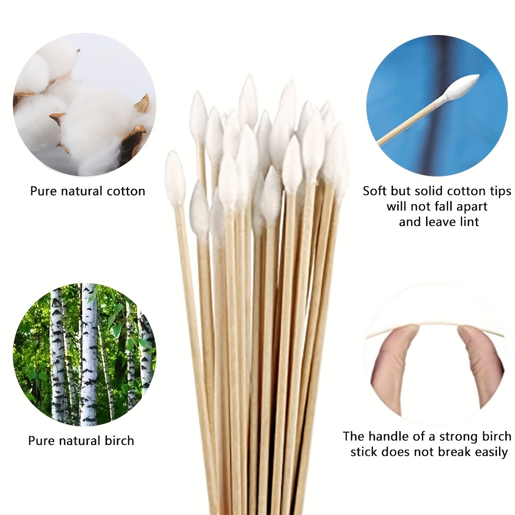 200pc Cotton Swabs Swab Q-tips 6 Long Wood Wooden Handle Cleaning  Applicators