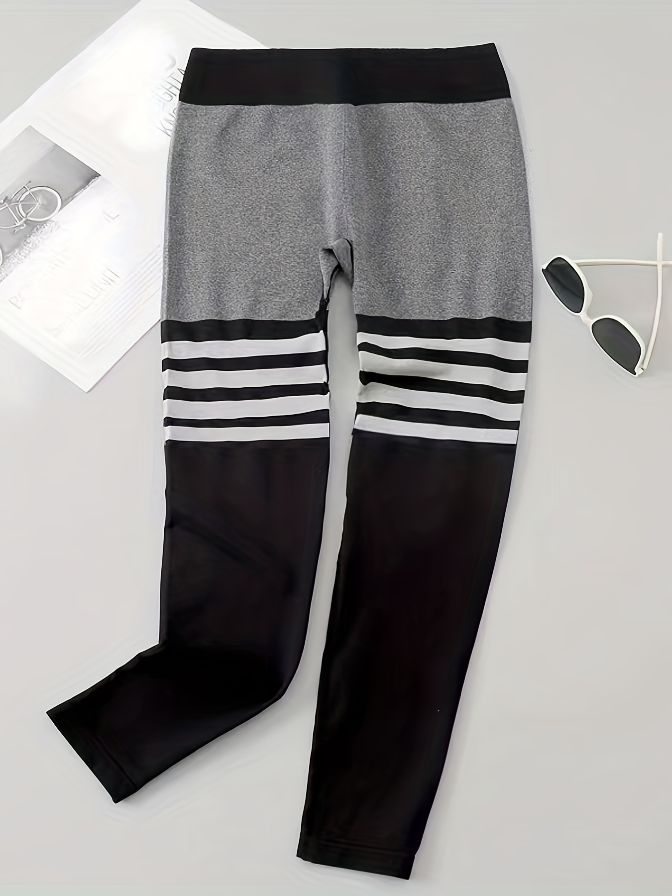 Work Out Leggings Striped Silm Black Sporter - S  Sports leggings pattern,  Striped leggings, Leggings pattern