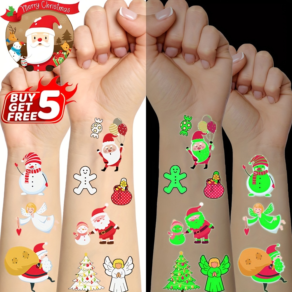 Christmas Tattoo Stickers Cartoon Snowman Snowflake Elk - Temu