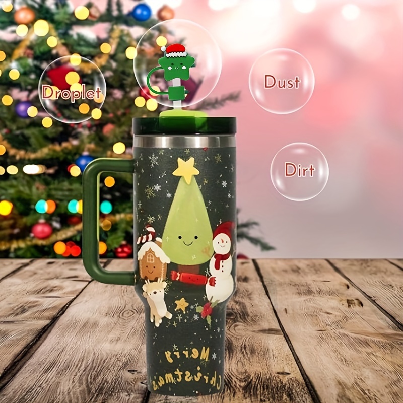 Christmas Straw Cover Reusable Silicone Dustproof Cute Christmas