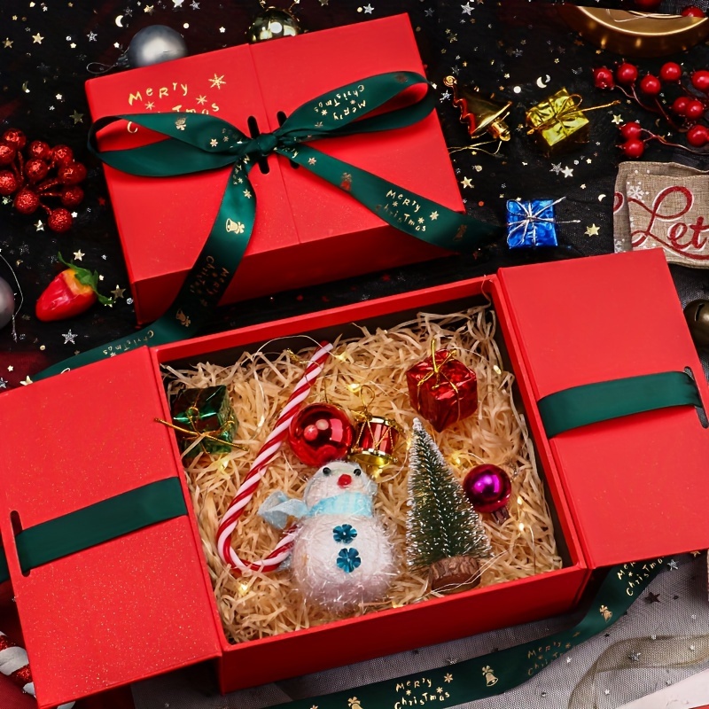 Gift Box With 2 Red Ribbons Christmas Gift Box Red - Temu