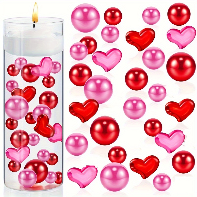 Red Heart shaped Vase Filling Red White Pearl Floating - Temu