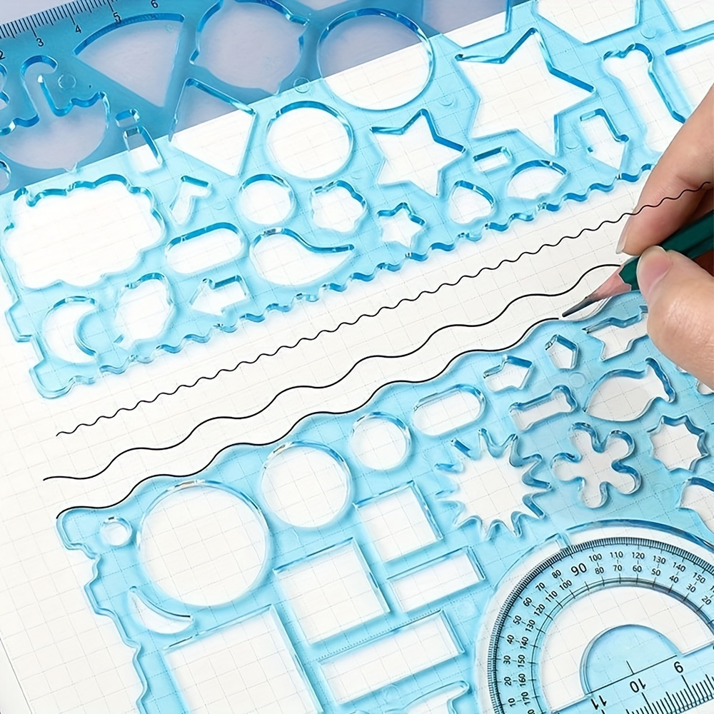 Multi-functional Drawing Stencils Straight & Wavy Lines Rulers