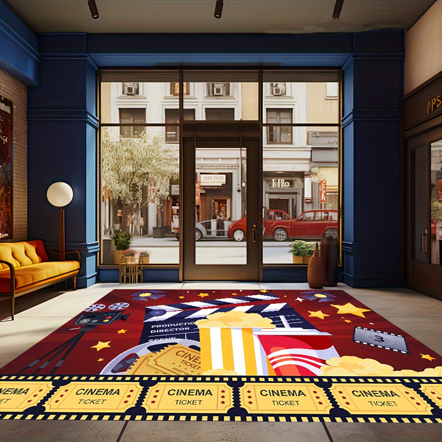 

Movie Film Popcorn Cola Pattern Decorative Living Room Soft Carpet, Machine Washable Non-slip Carpet, Hotel Coffee Shop Carpet