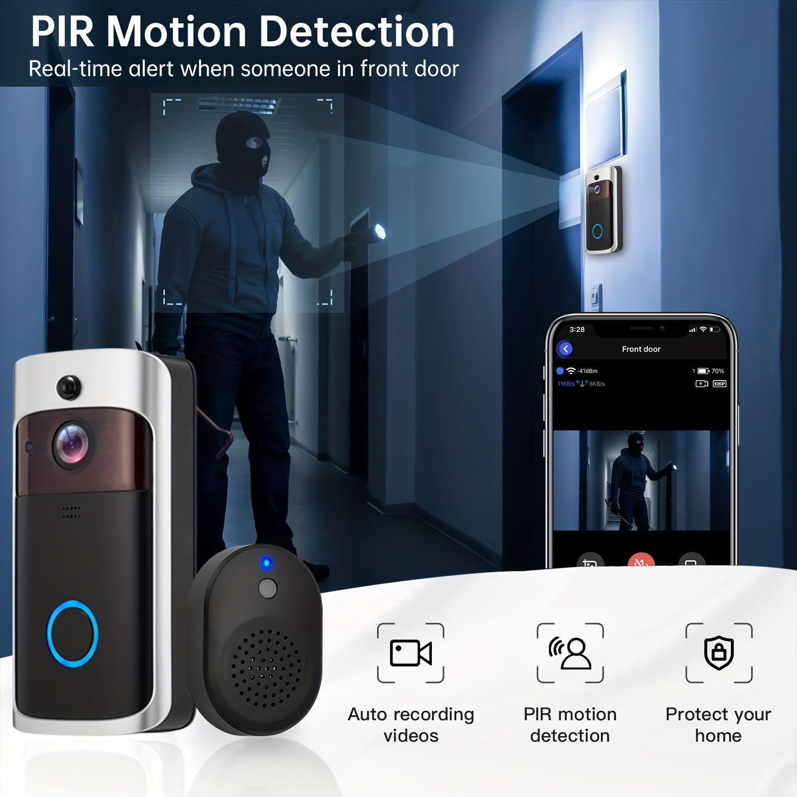 Smart Wireless WiFi Ring Doorbell Security Intercom Video Camera Door Bell