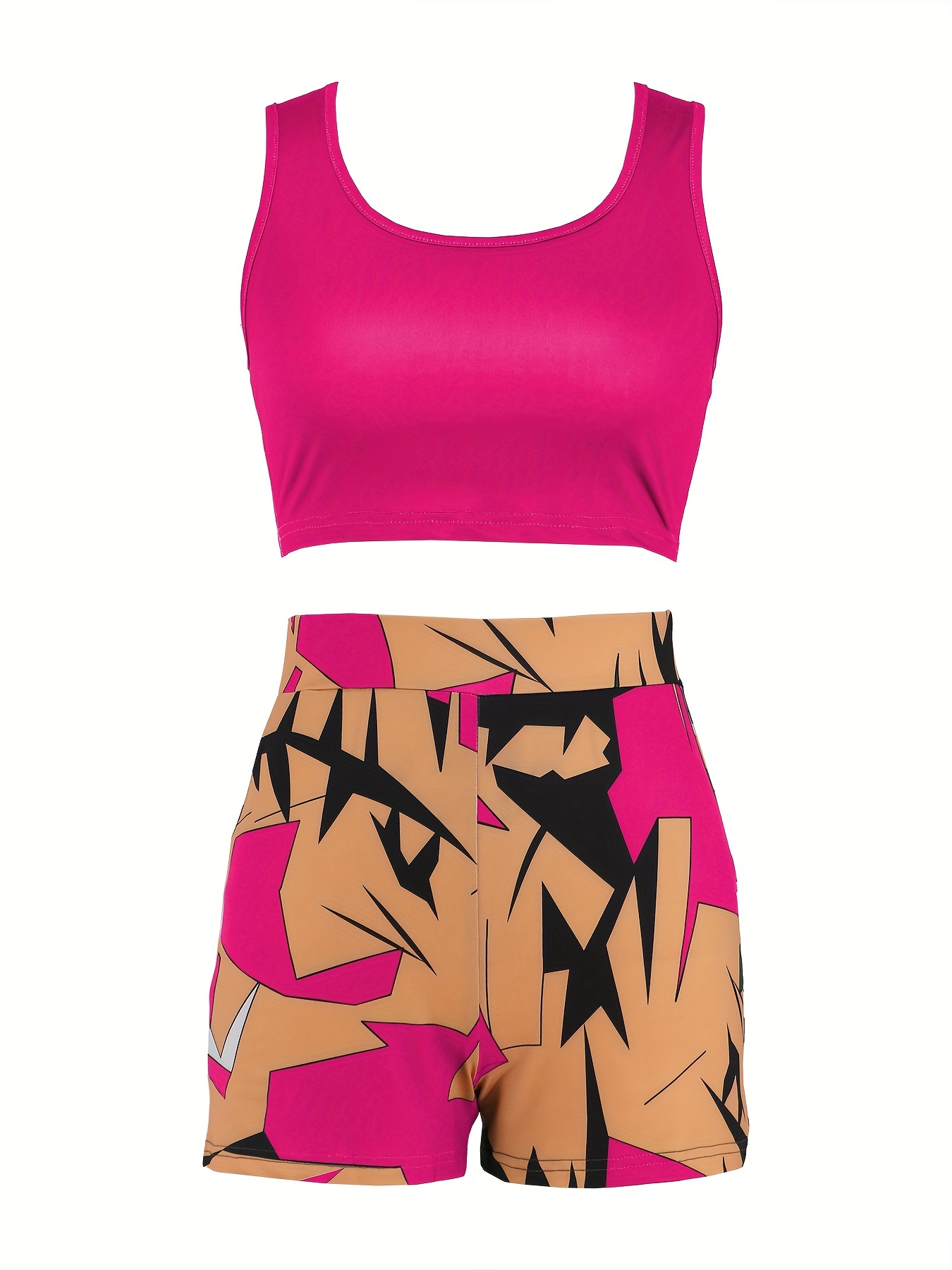 Sexy Slim 2pc Set Sleeveless Tank Top & Geo Print Shorts Outfits