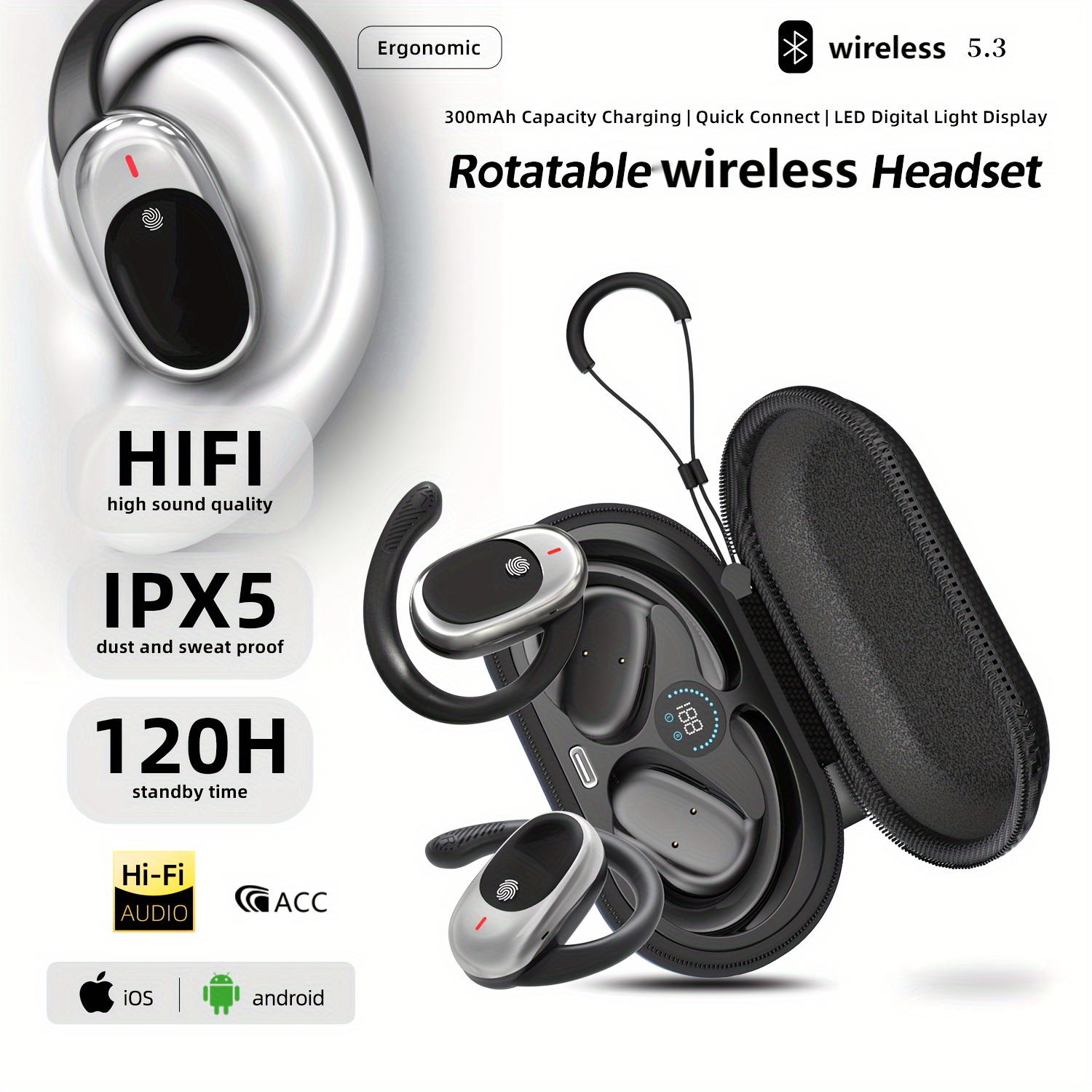 Auriculares Inalámbricos Deportivos, Auriculares Bluetooth 5.3 con HiFi  Estéreo, 75H Cascos Inalambricos con HD Mic y ENC Cancelacion Ruido, IP7  Impermeable Auriculares, Control Botón, USB-C, Rojo : : Electrónica