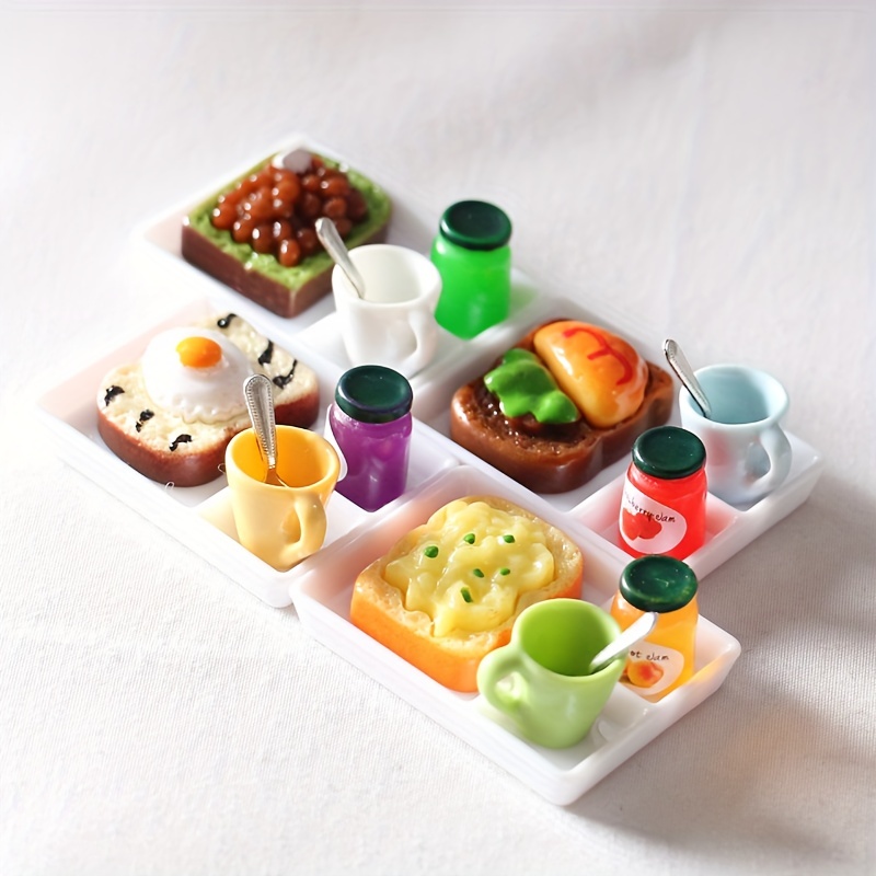 1Set 1:12 Dollhouse Mini Toast Bread Coffee Egg With Plate Model Kitchen  Breakfast Accessories For Doll House Decor Kids Toys
