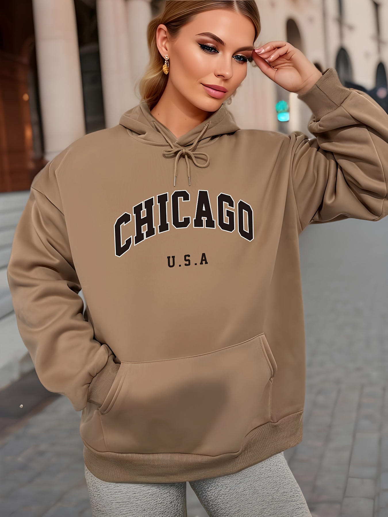 Sudadera Capucha Estampado chicago Bolsillo Canguro - Temu