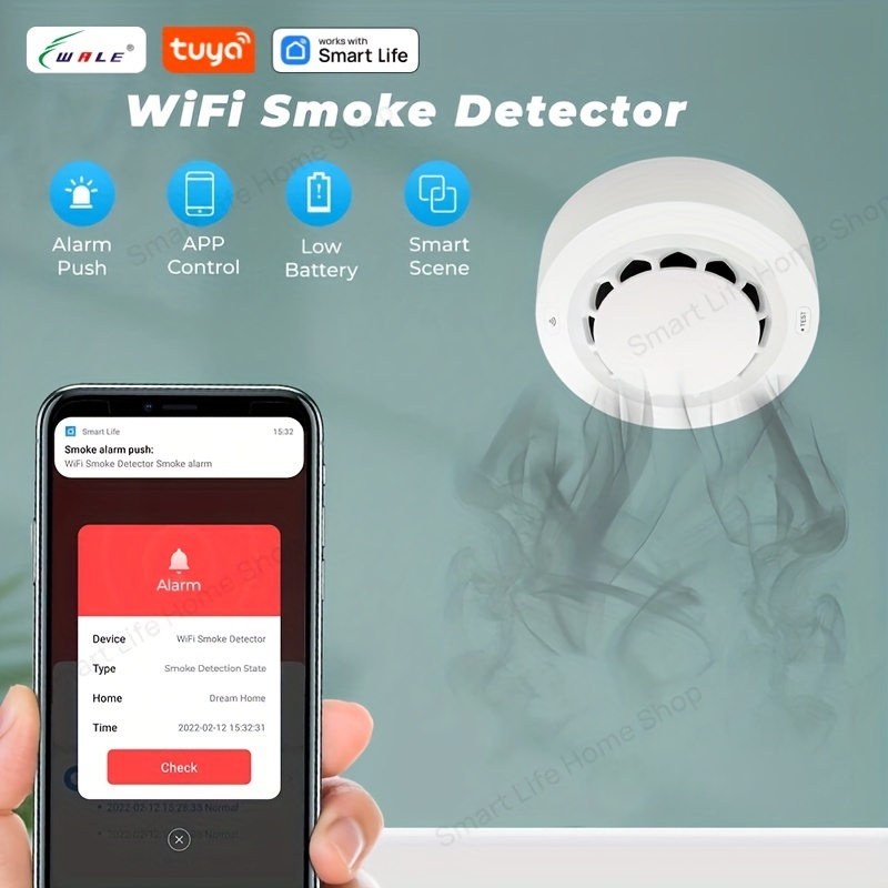 Smart Wifi Thermometer Hygrometer Smoke Detector Fire Alarm, Intelligent  Temperature And Humidity Detection Household Small Fire Alarm - Temu